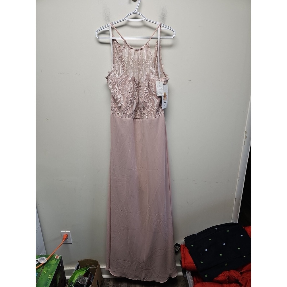 Hayley Paige Occasions Bridesmaid Chiffon Dress Women's Lace Sleeveless Size 14